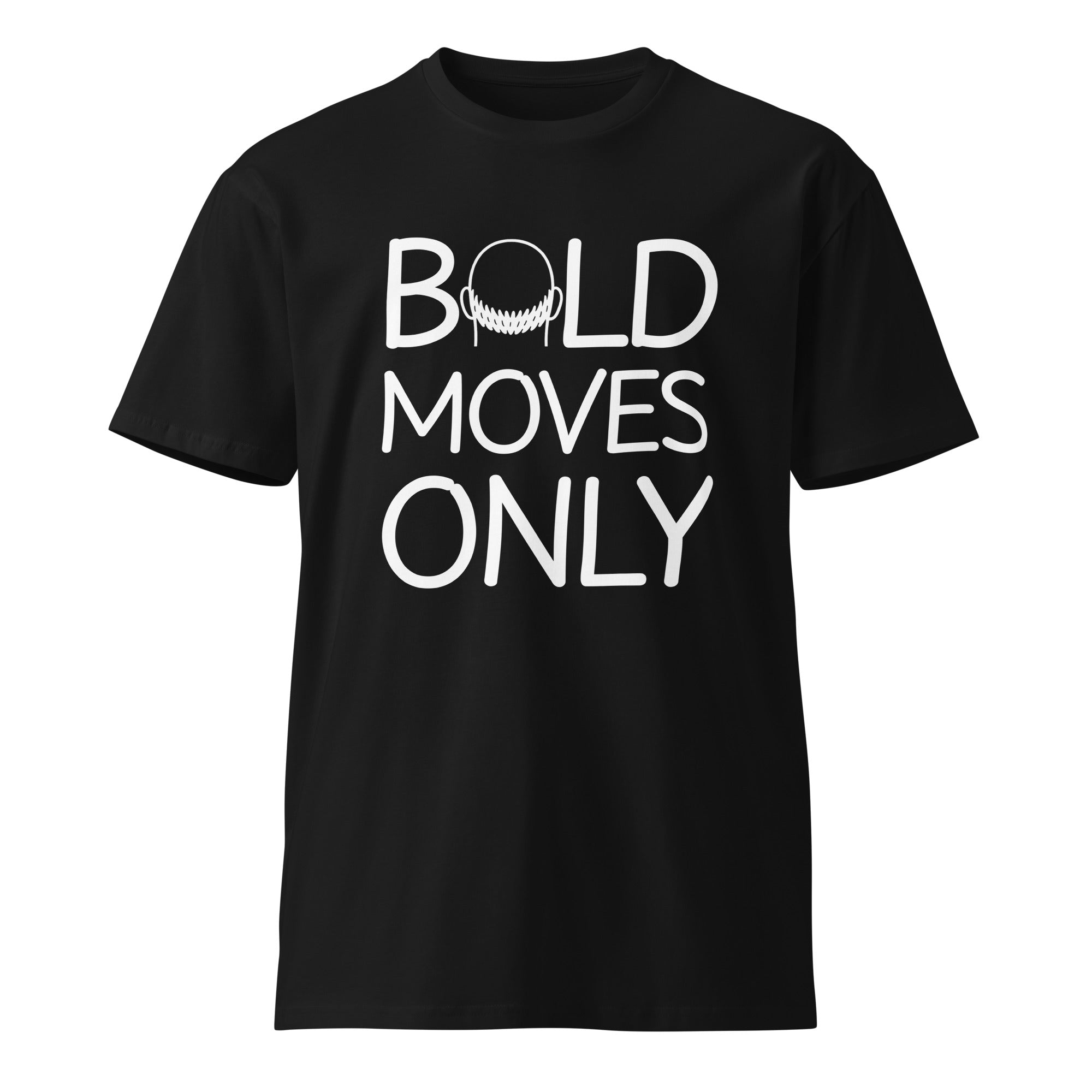 Black t-shirt with Bald Moves Only text and clean regular fit
